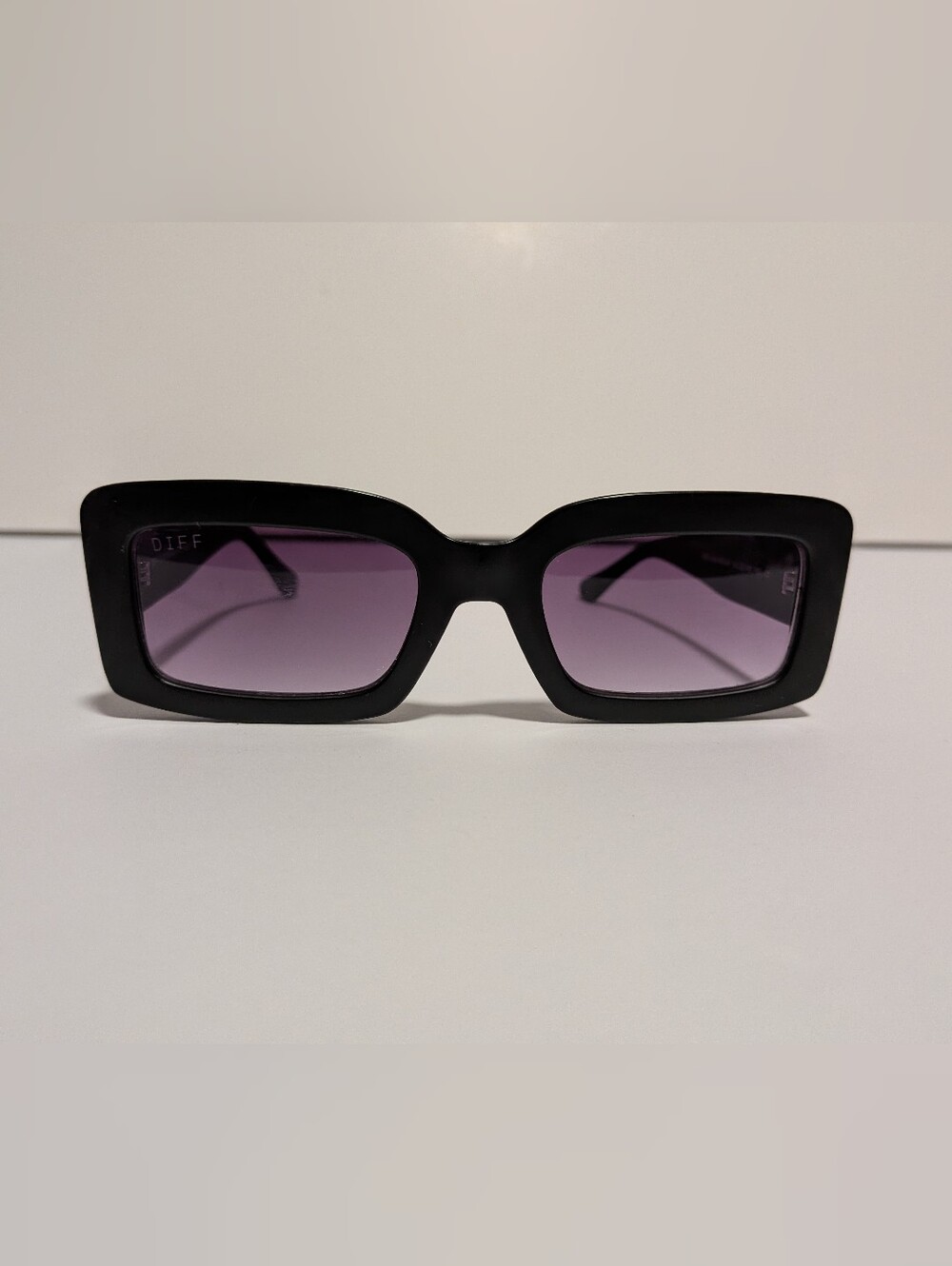 DIFF Indy Designer Rectangle Sunglasses, featuring a bold, chunky black acetate